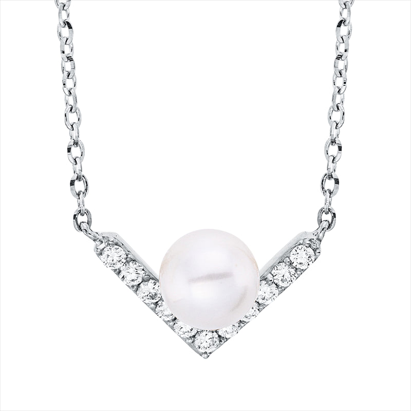 Collier   mit Süßwasserperle aus 750/-18 Karat Weißgold mit 11 Diamanten 0