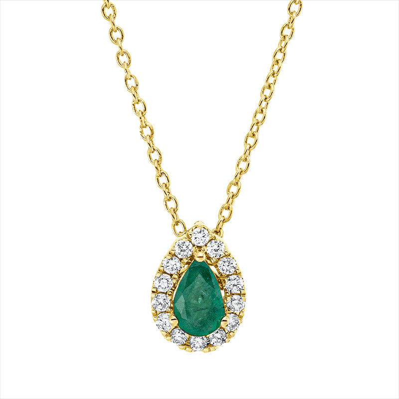 Collier mit Smaragd  aus 750/-18 Karat Gelbgold mit 14 Diamanten 0