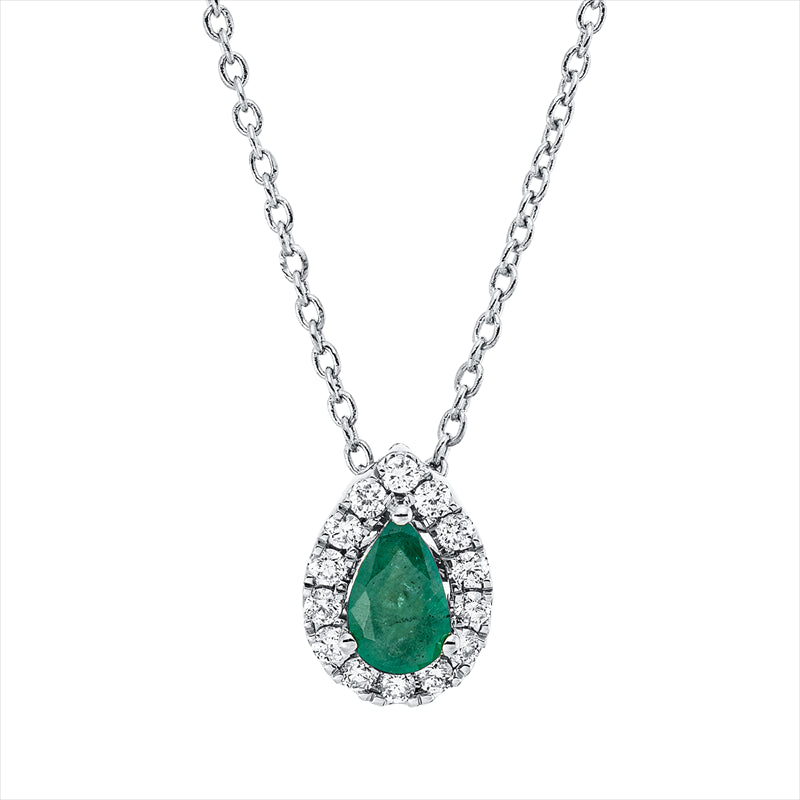 Collier mit Smaragd  aus 750/-18 Karat Weißgold mit 14 Diamanten 0