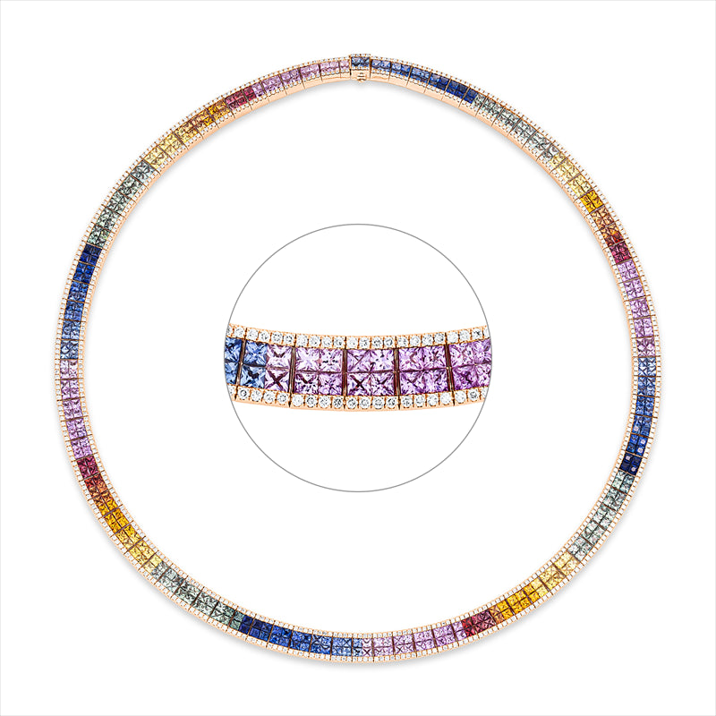 Collier mit Saphir  aus 750/-18 Karat Rotgold mit 724 Diamanten 3