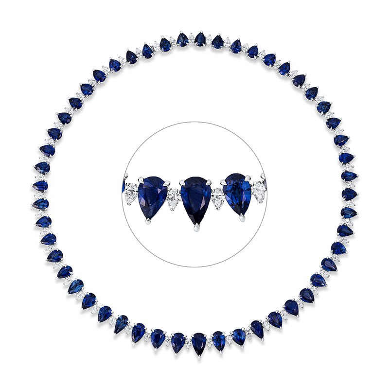 Collier mit Saphir  aus 750/-18 Karat Weißgold mit 51 Diamanten 8