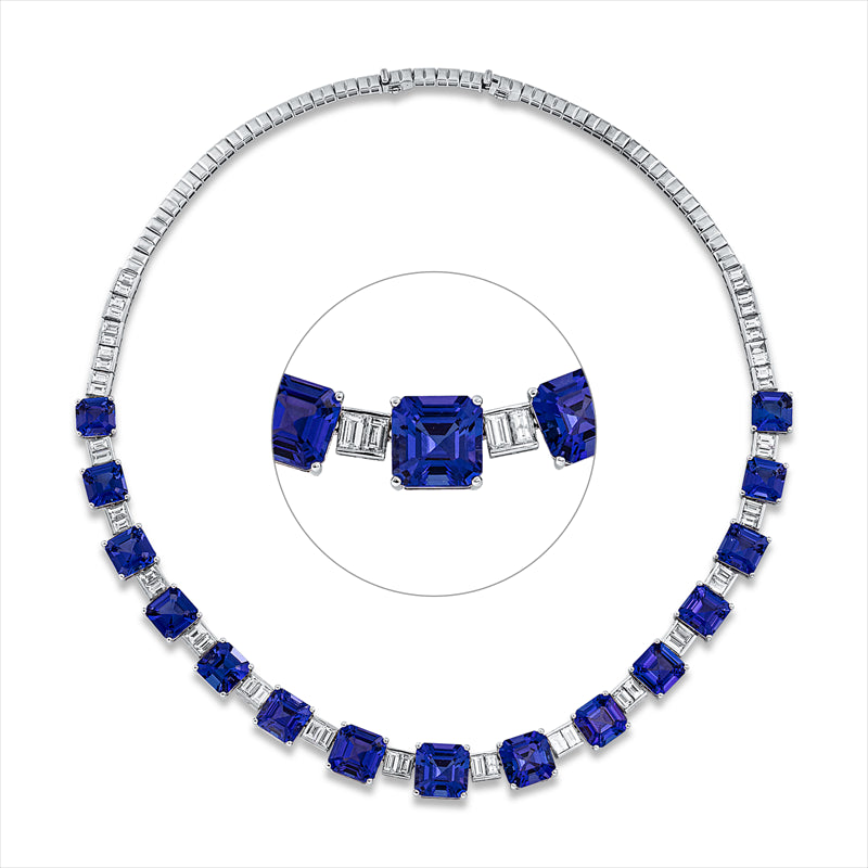 Collier mit Tansanit  aus 750/-18 Karat Weißgold mit 48 Diamanten 8