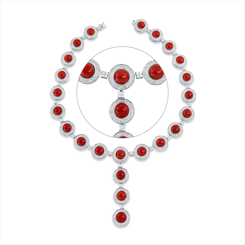 Collier mit Korall  aus 750/-18 Karat Weißgold mit 3209 Diamanten 9