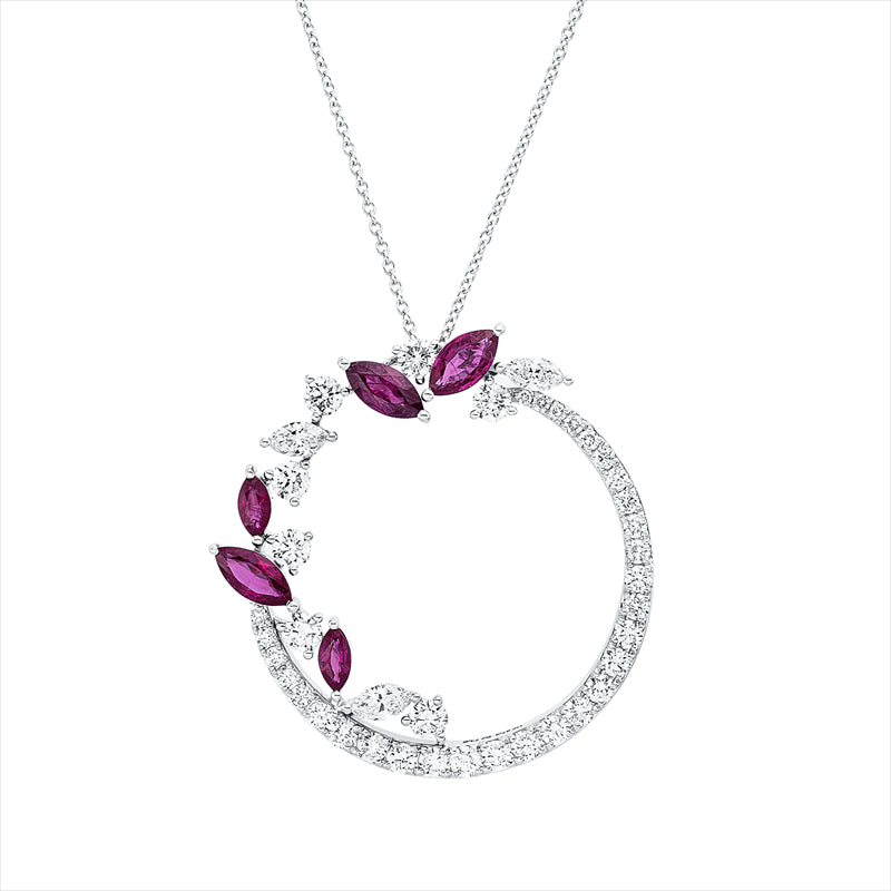 Collier mit Rubin  aus 750/-18 Karat Weißgold mit 40 Diamanten 2