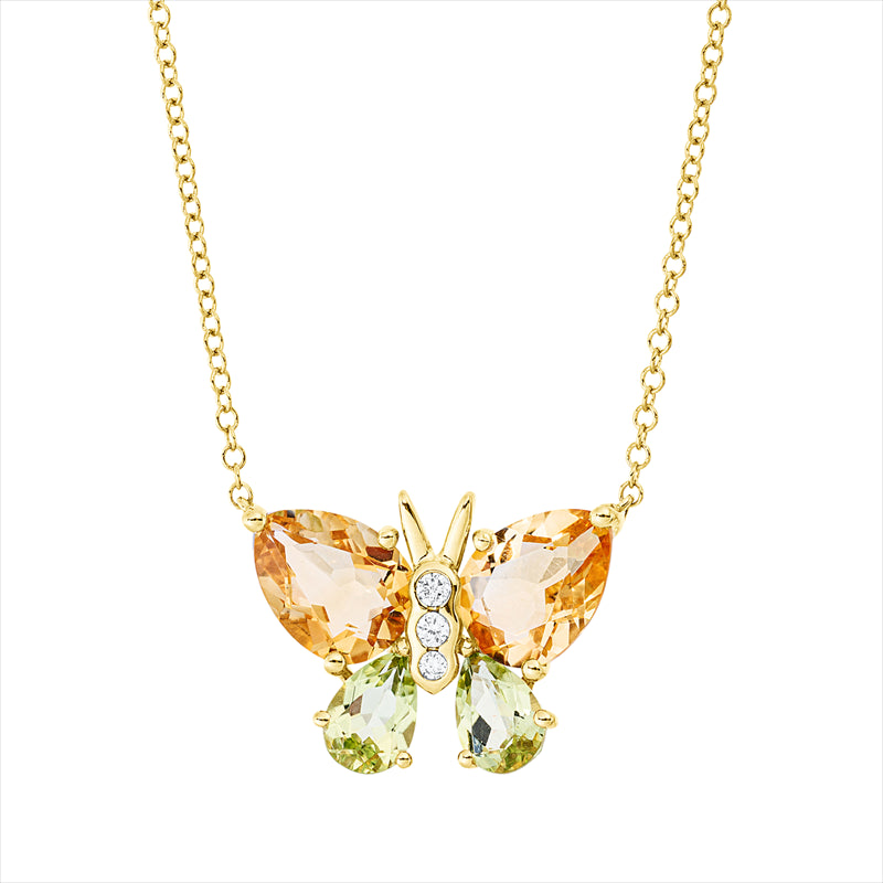 Collier mit Peridot  aus 750/-18 Karat Gelbgold mit 3 Diamanten 0