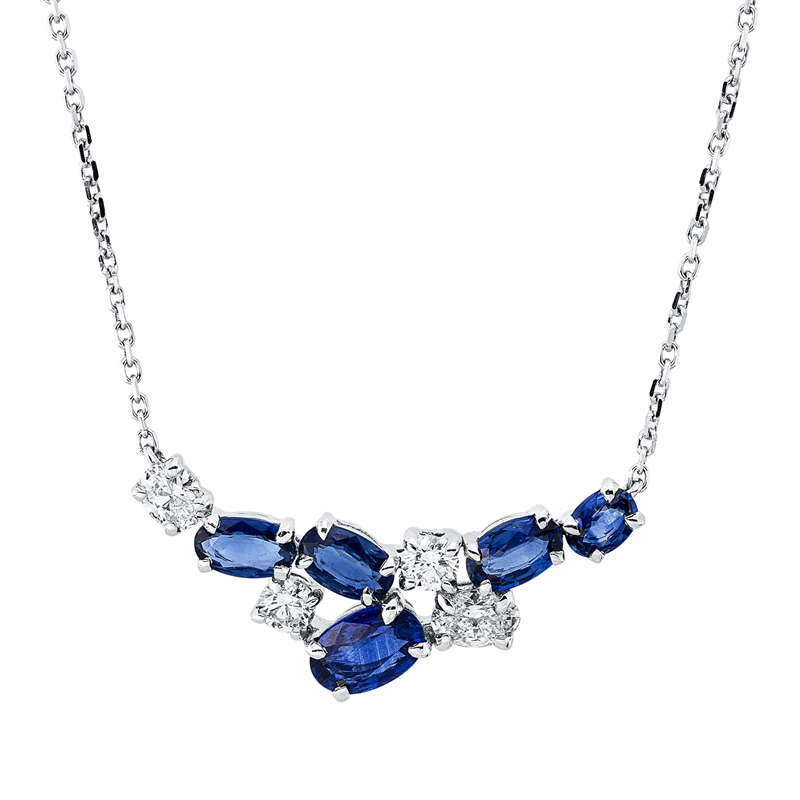 Collier mit Saphir  aus 750/-18 Karat Weißgold mit 4 Diamanten 0