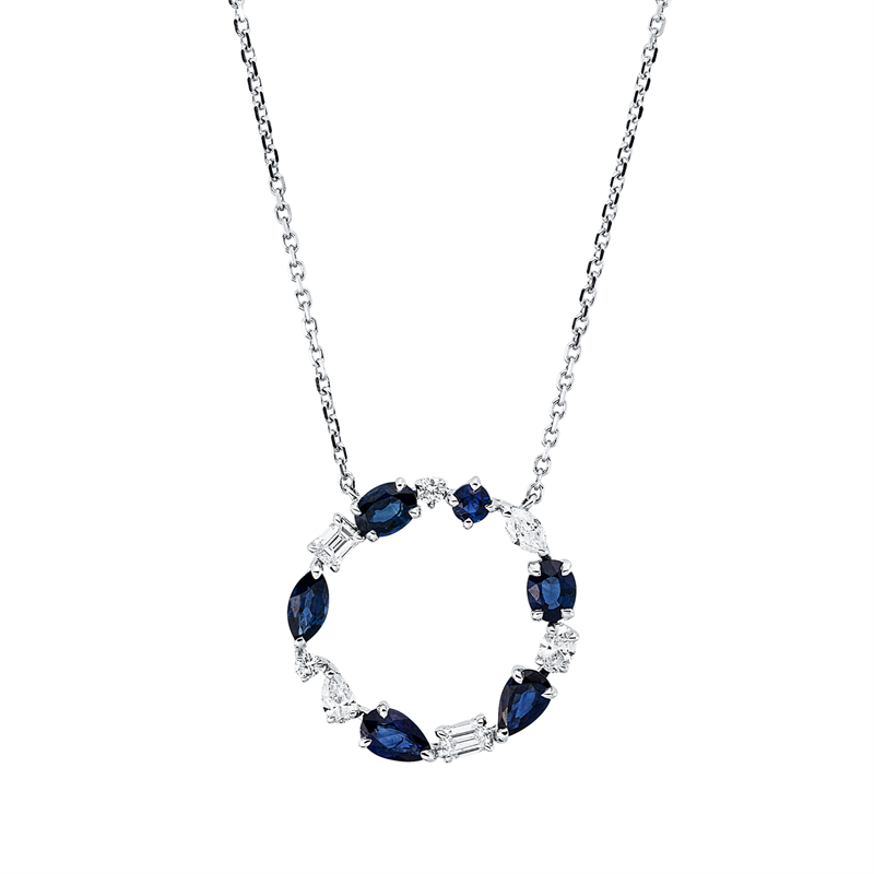 Collier mit Saphir  aus 750/-18 Karat Weißgold mit 7 Diamanten 0