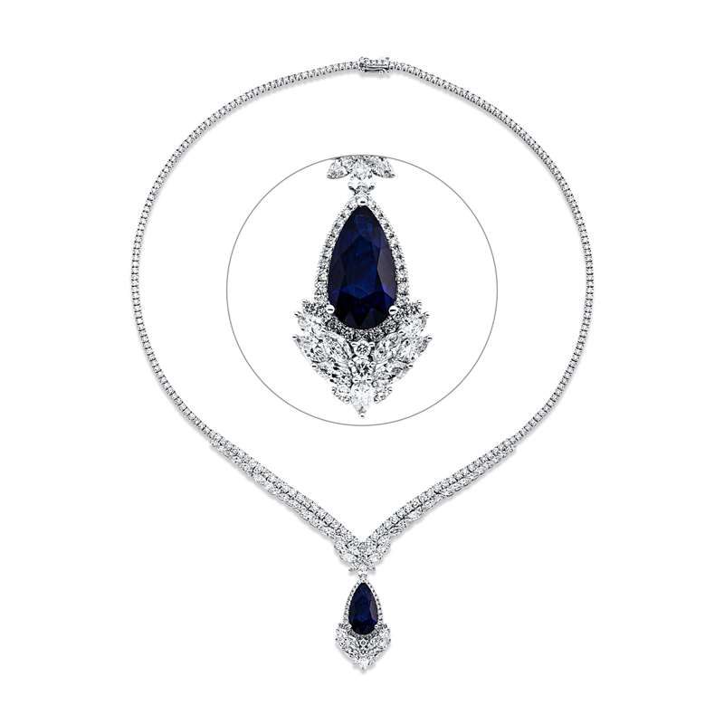 Collier mit Saphir  aus 750/-18 Karat Weißgold mit 85 Diamanten 5