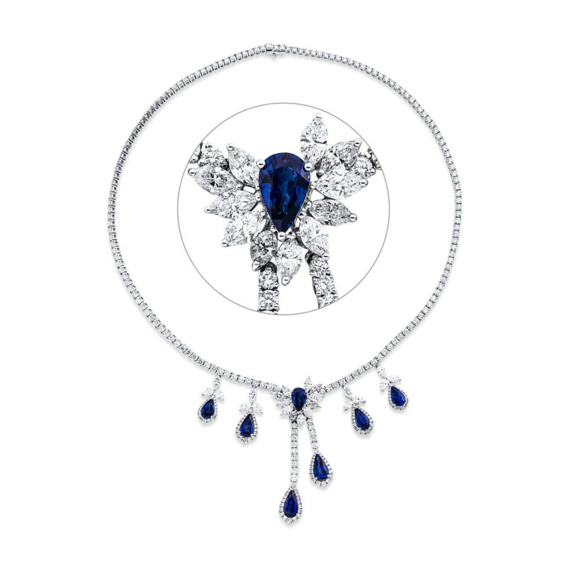 Collier mit Saphir  aus 750/-18 Karat Weißgold mit 308 Diamanten 15