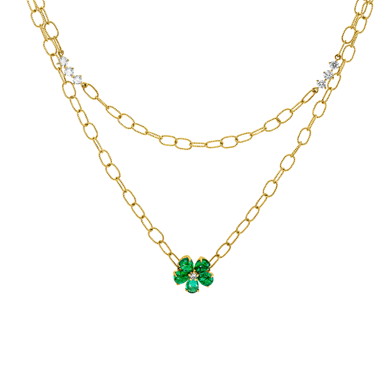 Collier mit Smaragd  aus 750/-18 Karat Gelbgold mit 9 Diamanten 0