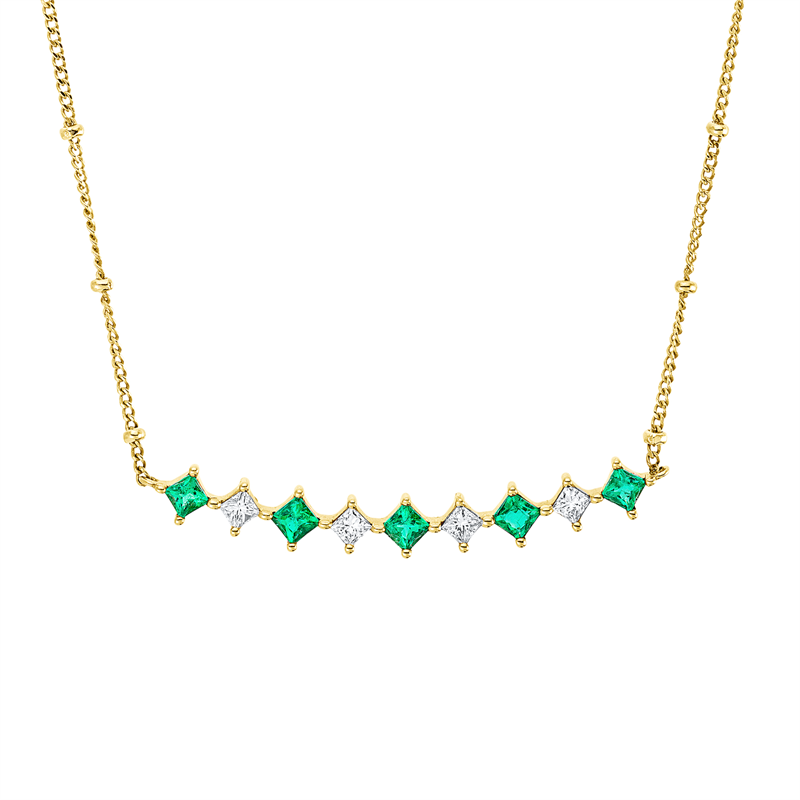 Collier mit Smaragd  aus 750/-18 Karat Gelbgold mit 4 Diamanten 0