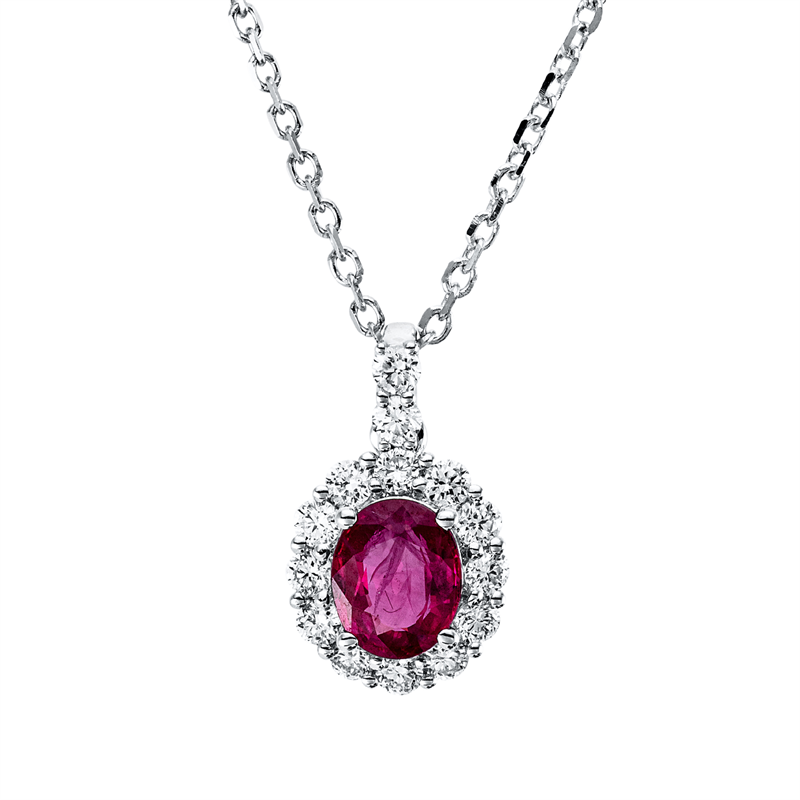 Collier mit Rubin  aus 750/-18 Karat Weißgold mit 14 Diamanten 0