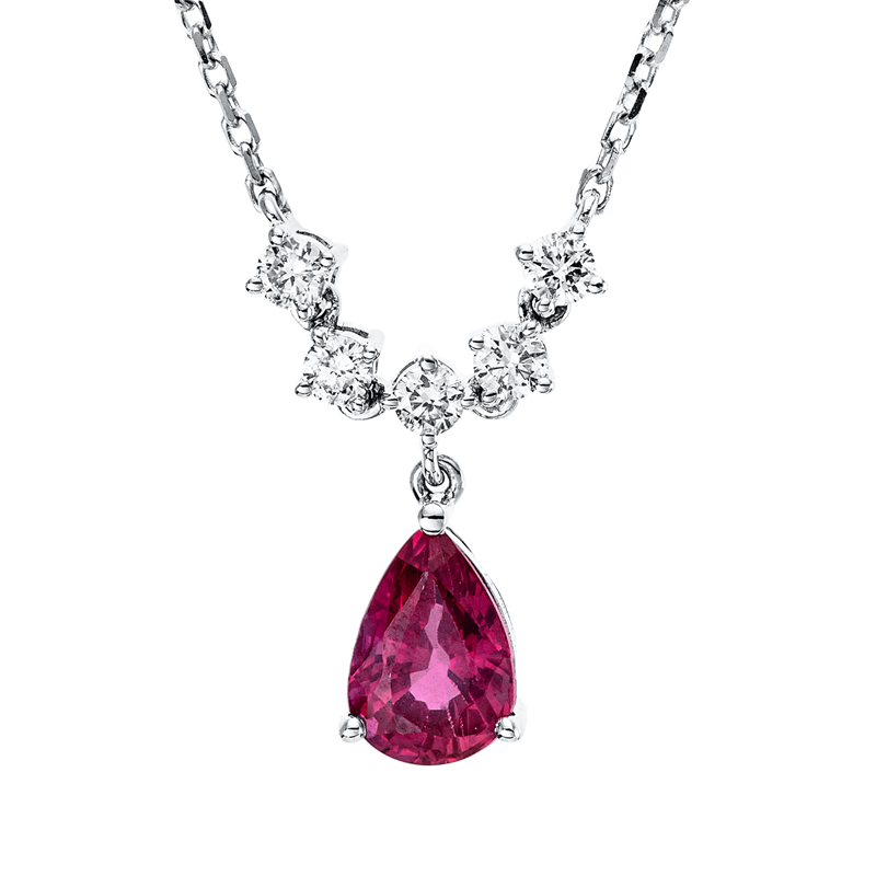 Collier mit Rubin  aus 750/-18 Karat Weißgold mit 5 Diamanten 0
