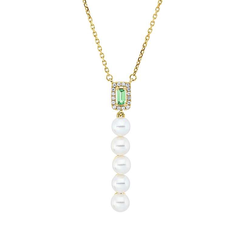 Collier mit Tsavorith mit Süßwasserperle aus 750/-18 Karat Gelbgold mit 16 Diamanten 0