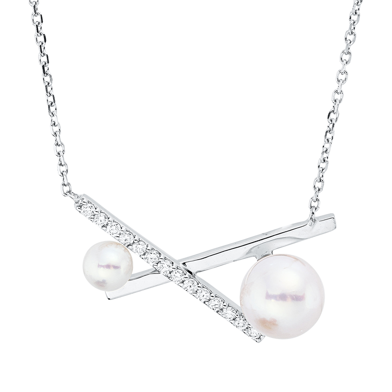 Collier   mit Süßwasserperle aus 750/-18 Karat Weißgold mit 14 Diamanten 0