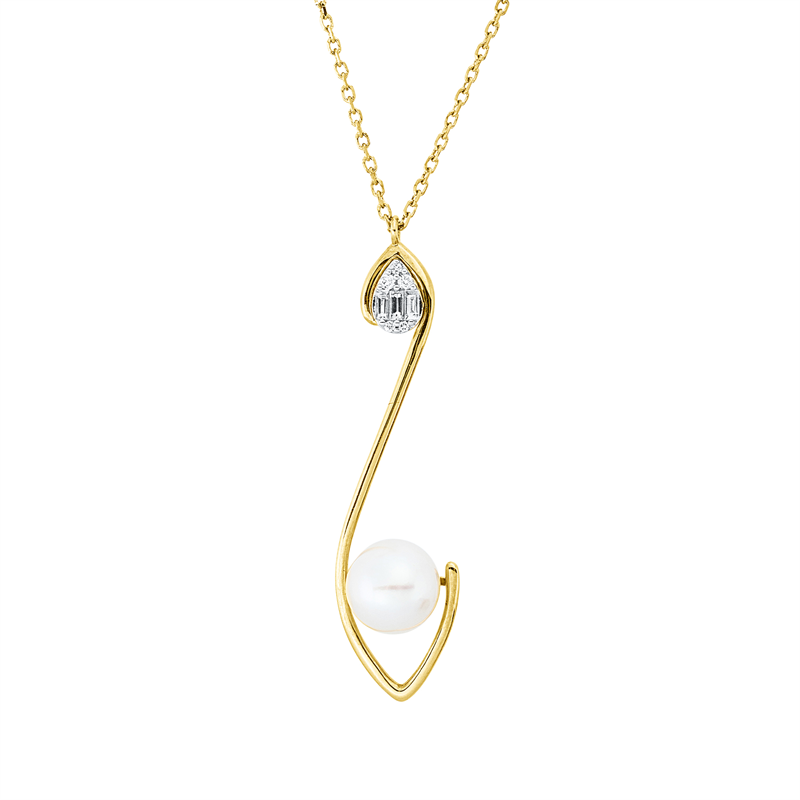 Collier   mit Süßwasserperle aus 750/-18 Karat Gelbgold / Weißgold mit 8 Diamanten 0