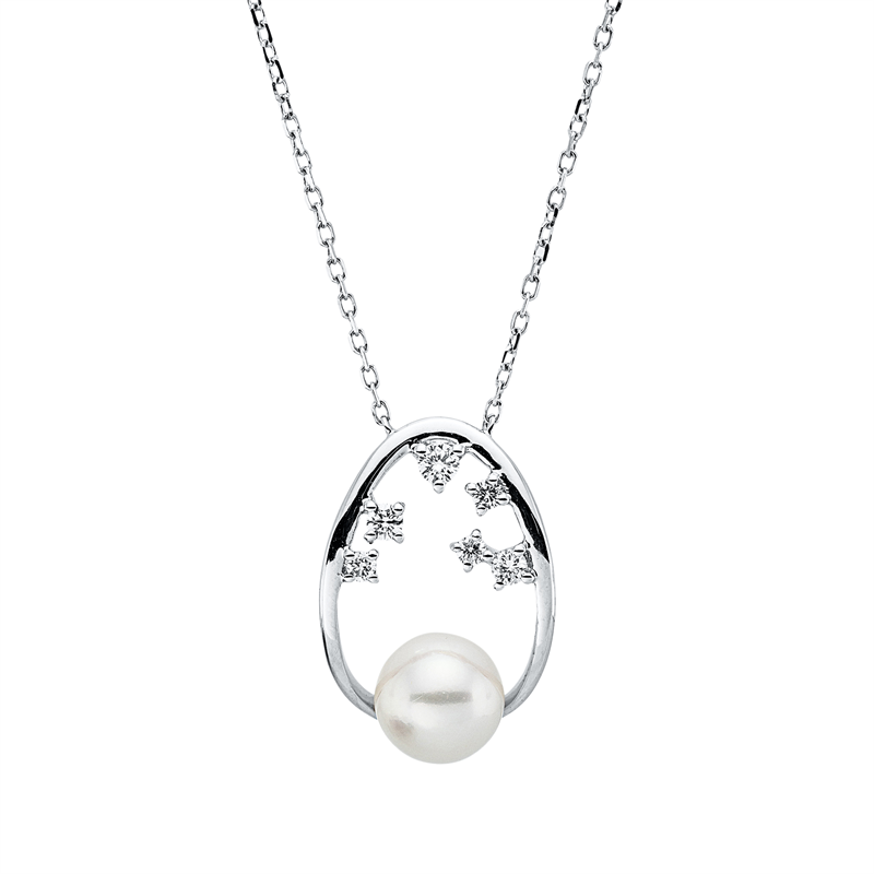 Collier   mit Süßwasserperle aus 750/-18 Karat Weißgold mit 6 Diamanten 0