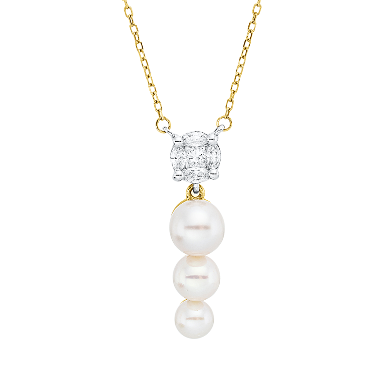 Collier   mit Süßwasserperle aus 750/-18 Karat Gelbgold / Weißgold mit 5 Diamanten 0