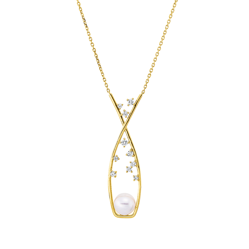 Collier   mit Süßwasserperle aus 750/-18 Karat Gelbgold mit 10 Diamanten 0