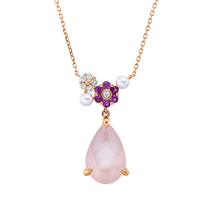 Collier mit Saphir mit Süßwasserperle aus 750/-18 Karat Rotgold mit 6 Diamanten 0