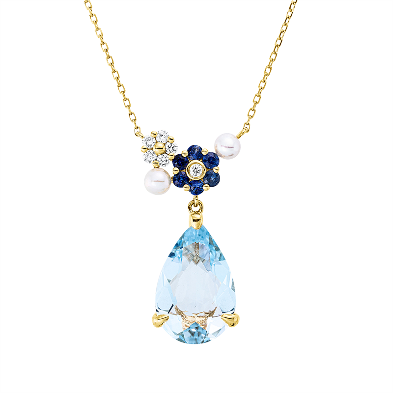 Collier mit Saphir mit Süßwasserperle aus 750/-18 Karat Gelbgold mit 6 Diamanten 0