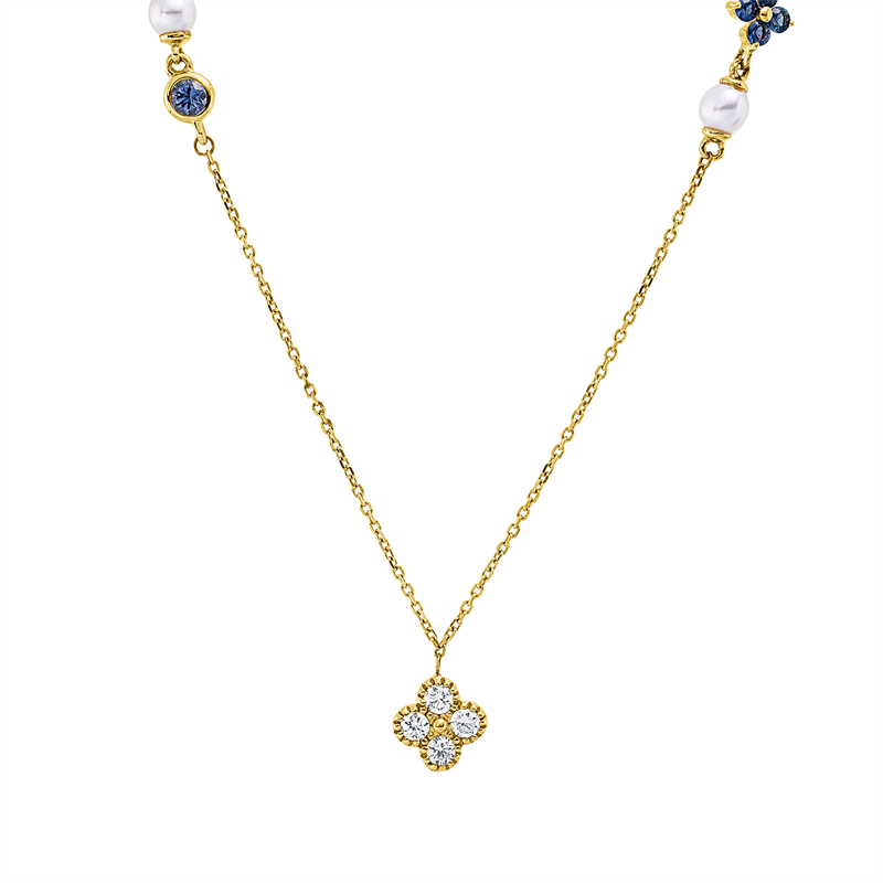Collier mit Saphir mit Süßwasserperle aus 750/-18 Karat Gelbgold mit 4 Diamanten 0
