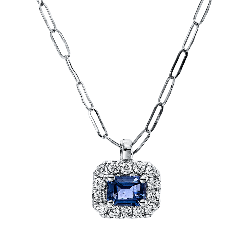 Collier mit Saphir  aus 750/-18 Karat Weißgold mit 14 Diamanten 0