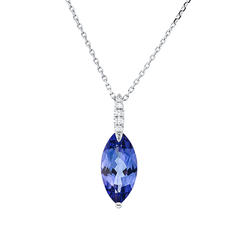 Collier mit Tansanit  aus 750/-18 Karat Weißgold mit 6 Diamanten 0