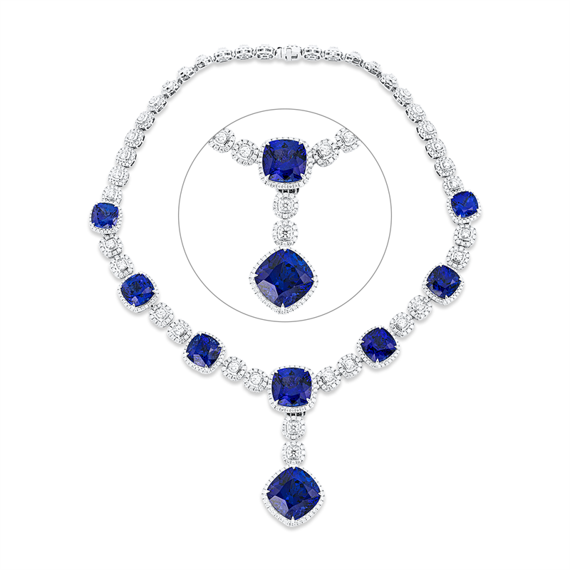 Collier mit Tansanit  aus 750/-18 Karat Weißgold mit 780 Diamanten 20