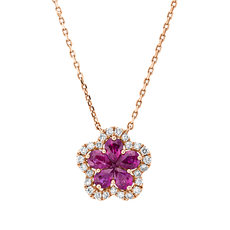 Collier mit Rubin  aus 750/-18 Karat Rotgold mit 25 Diamanten 0
