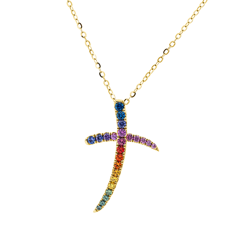 Collier mit Saphir  aus 750/-18 Karat Gelbgold  