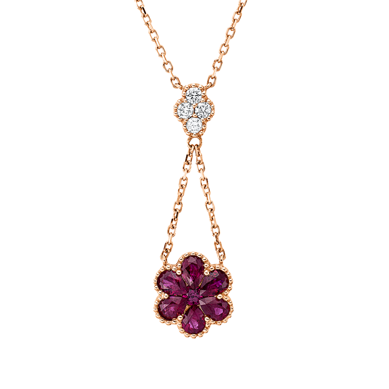 Collier mit Rubin  aus 750/-18 Karat Rotgold mit 4 Diamanten 0
