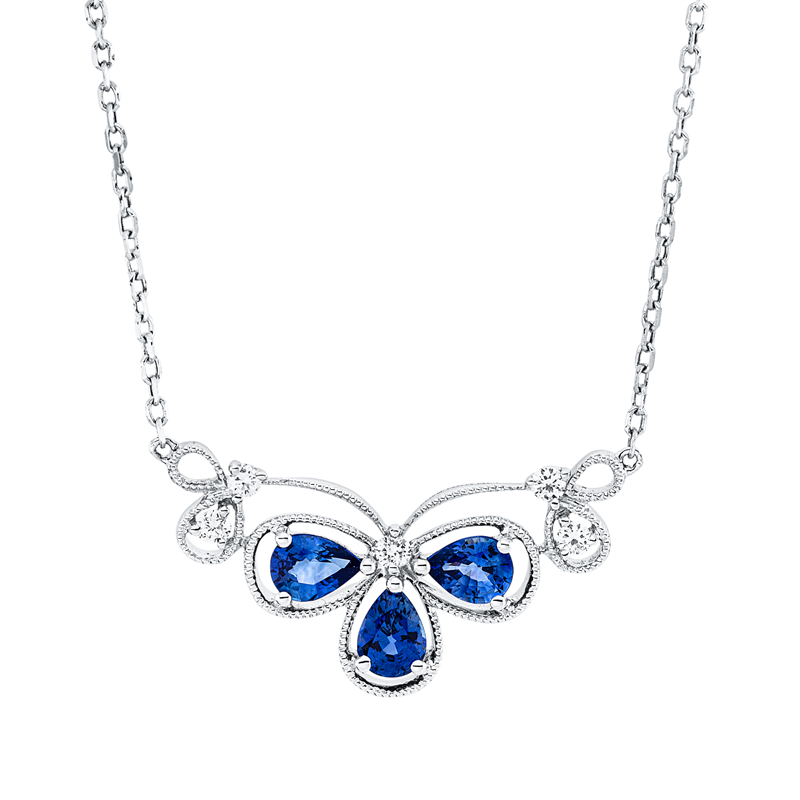 Collier mit Saphir  aus 750/-18 Karat Weißgold mit 5 Diamanten 0