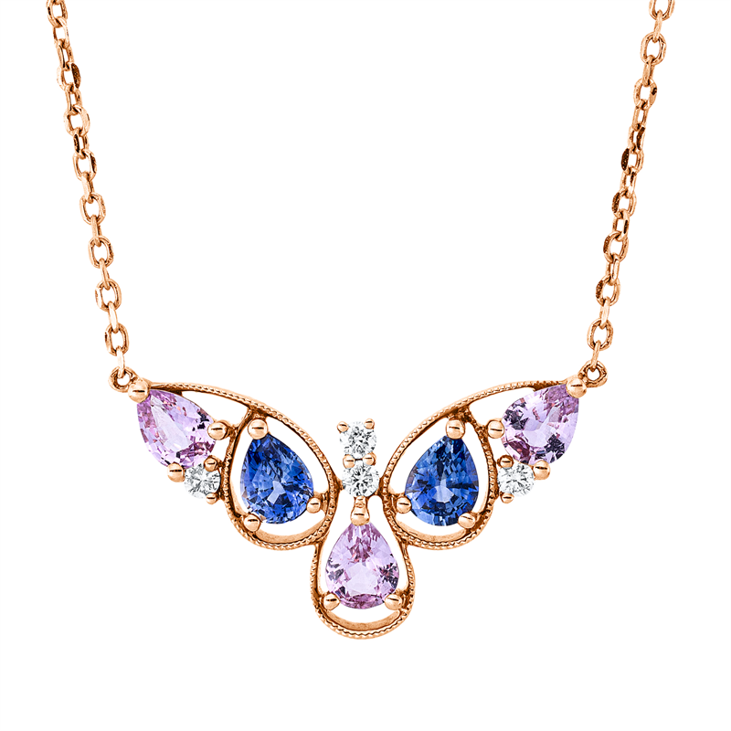Collier mit Saphir  aus 750/-18 Karat Rotgold mit 4 Diamanten 0