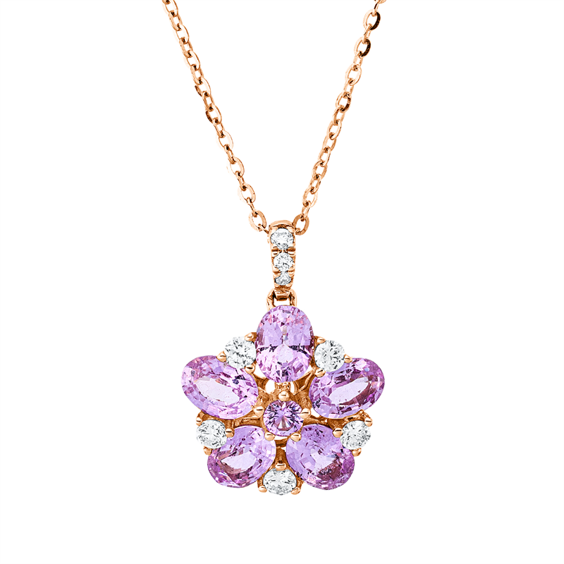 Collier mit Saphir  aus 750/-18 Karat Rotgold mit 8 Diamanten 0