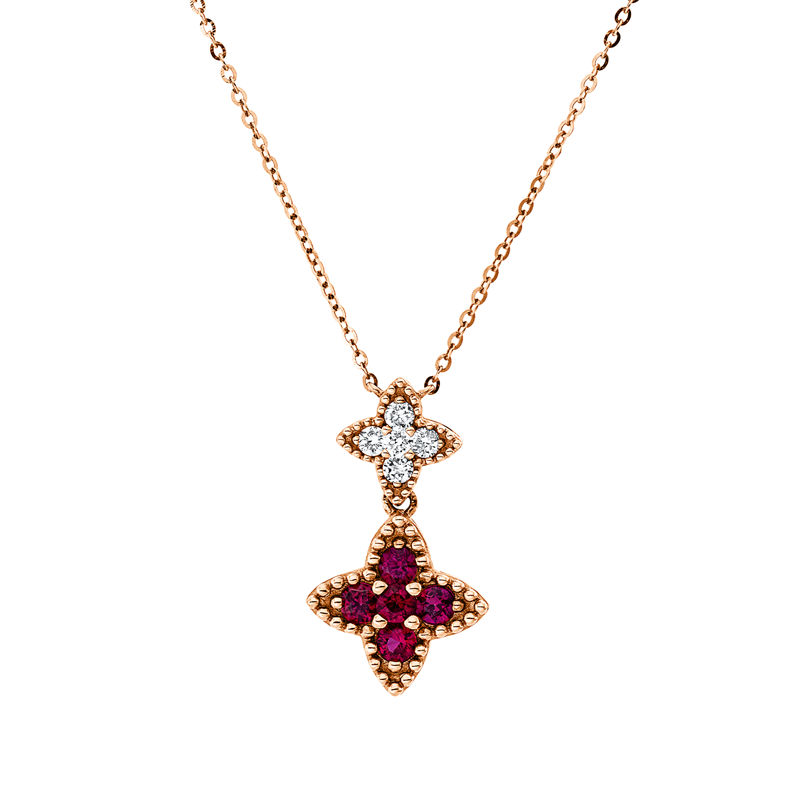 Collier mit Rubin  aus 750/-18 Karat Rotgold mit 5 Diamanten 0