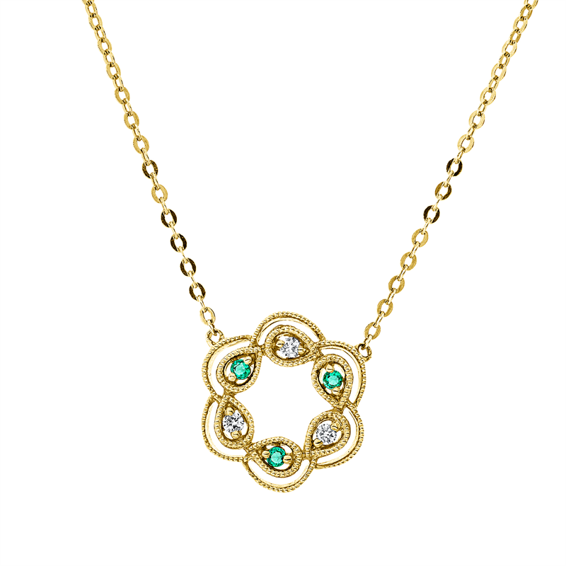 Collier mit Smaragd  aus 750/-18 Karat Gelbgold mit 3 Diamanten 0