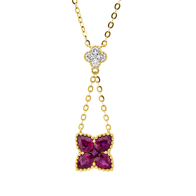 Collier mit Rubin  aus 585/-14 Karat Gelbgold mit 5 Diamanten 0
