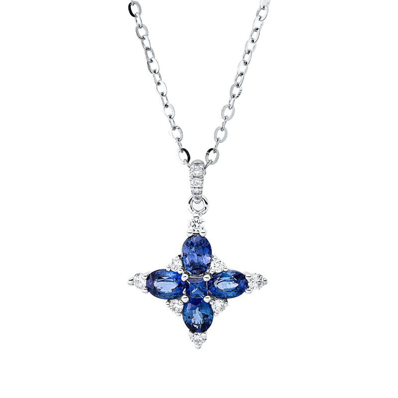 Collier mit Saphir  aus 585/-14 Karat Weißgold mit 11 Diamanten 0