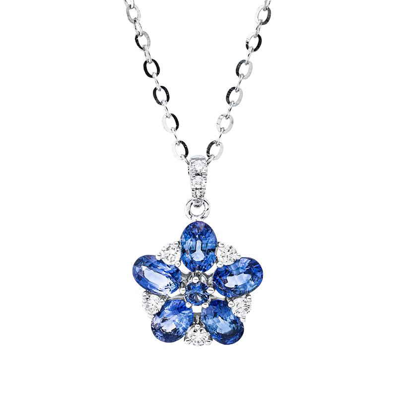 Collier mit Saphir  aus 585/-14 Karat Weißgold mit 8 Diamanten 0