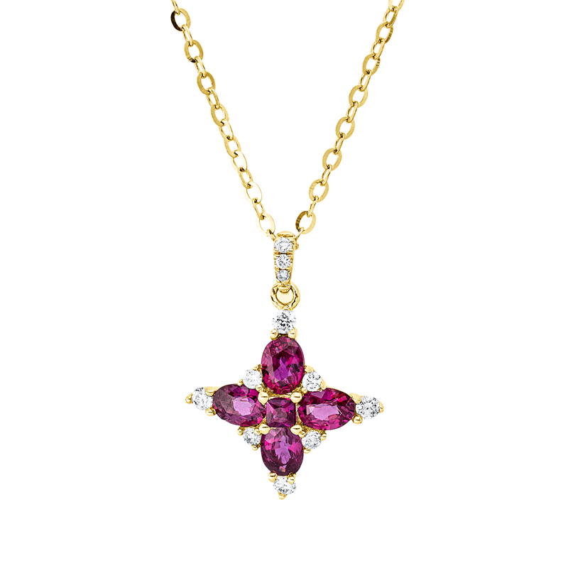 Collier mit Rubin  aus 585/-14 Karat Gelbgold mit 11 Diamanten 0