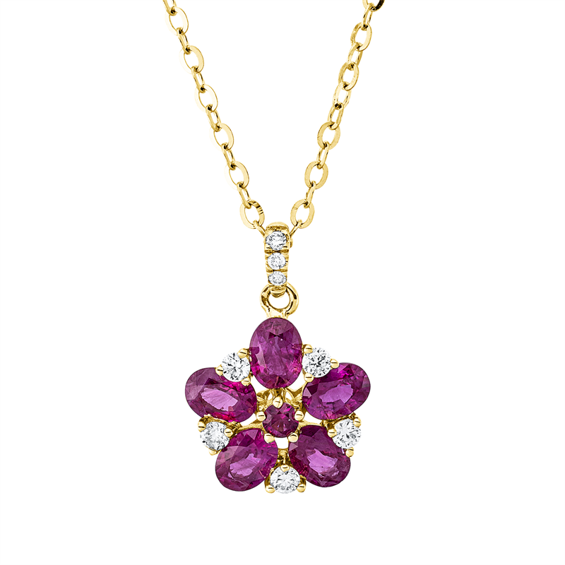Collier mit Rubin  aus 585/-14 Karat Gelbgold mit 8 Diamanten 0