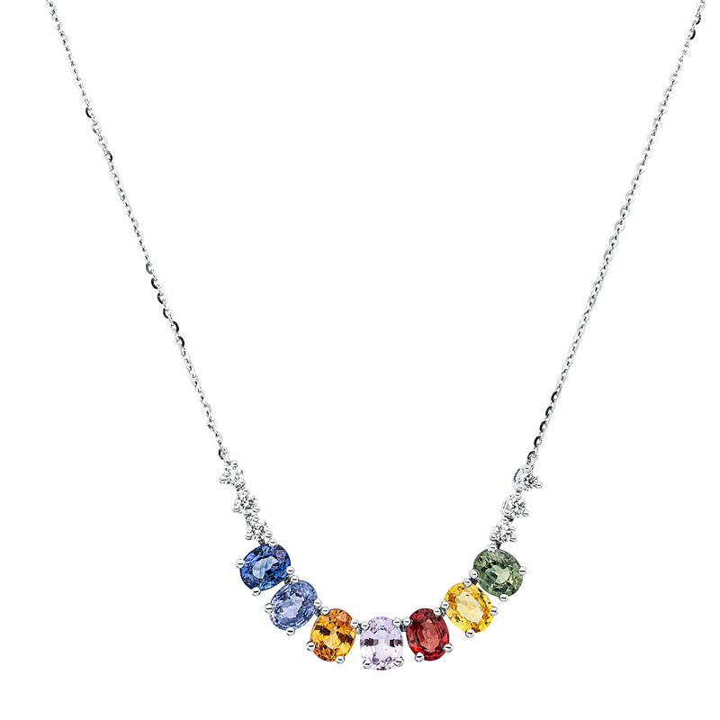 Collier mit Saphir  aus 750/-18 Karat Weißgold mit 6 Diamanten 0