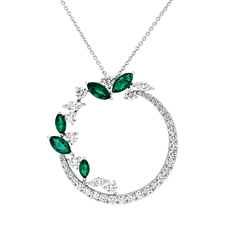 Collier mit Smaragd  aus 750/-18 Karat Weißgold mit 40 Diamanten 2