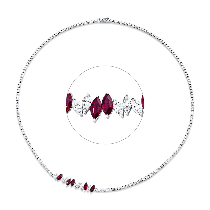 Collier mit Rubin  aus 750/-18 Karat Weißgold mit 86 Diamanten 3