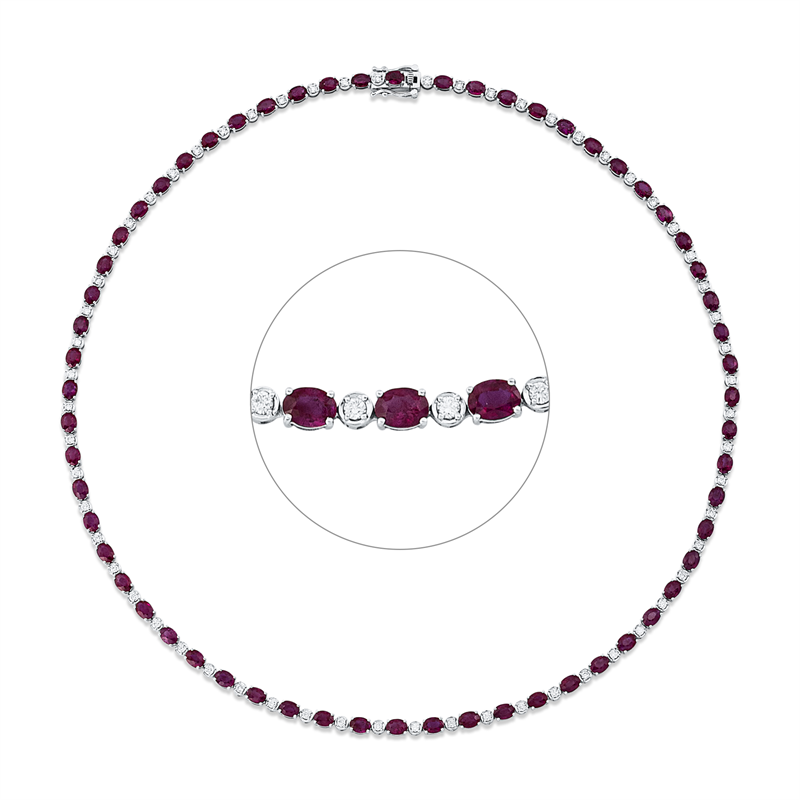 Collier mit Rubin  aus 750/-18 Karat Weißgold mit 60 Diamanten 1