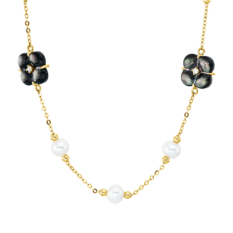 Collier mit Perlmutt mit Süßwasserperle aus 750/-18 Karat Gelbgold mit 2 Diamanten 0