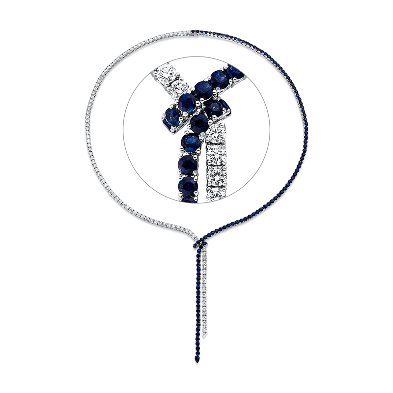 Collier mit Saphir  aus 750/-18 Karat Weißgold mit 95 Diamanten 7