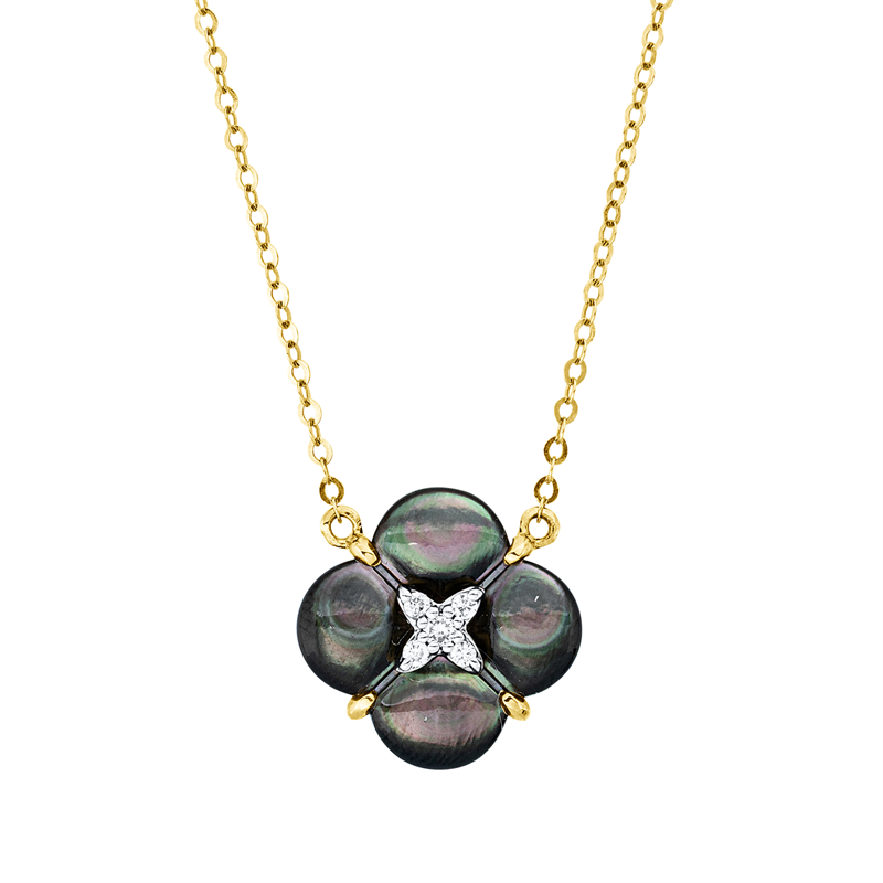 Collier mit Perlmutt  aus 750/-18 Karat Gelbgold mit 5 Diamanten 0