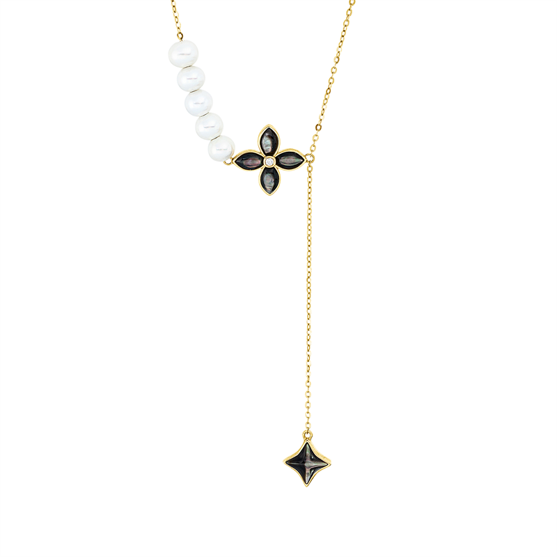 Collier mit Perlmutt mit Süßwasserperle aus 750/-18 Karat Gelbgold mit 1 Diamant 0
